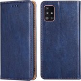 Voor Samsung Galaxy A51 5G PU + TPU Gloss Oil Effen Kleur Magnetische Horizontale Flip Leren Case met Houder & Kaartsleuf & Portemonnee (Blauw)