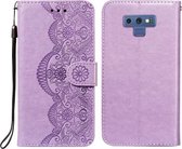 Voor Samsung Galaxy Note9 Flower Vine Embossing Pattern Horizontale Flip Leather Case met Card Slot & Holder & Wallet & Lanyard (Purple)