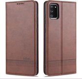 Voor Samsung Galaxy A02s AZNS Magnetische Kalfsstructuur Horizontale Flip Leren Case met Kaartsleuven & Houder & Portemonnee (Donkerbruin)