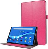 Voor Lenovo M10 Plus 2-opvouwbare zakelijke horizontale flip PU lederen tas met kaartsleuven en houder (RoseRed)