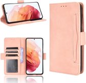 Voor Samsung Galaxy S21 5G Skin Feel Calf Pattern Horizontale Flip lederen tas met houder & kaartsleuven & fotolijst (roze)