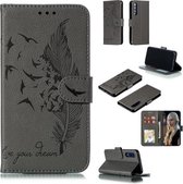 Feather Pattern Litchi Texture Horizontale Flip lederen tas met portemonnee & houder & kaartsleuven voor Geschikt voor Xiaomi Mi 9 SE (grijs)