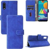 Voor Samsung Galaxy A02 / M02 Effen kleur Huidgevoel magnetische gesp Horizontale flip kalftextuur PU lederen tas met houder & kaartsleuven & portemonnee (blauw)