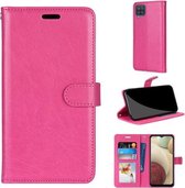 Voor Samsung Galaxy A12 / M12 Pure Color Horizontale Flip PU lederen tas met houder & kaartsleuven & portemonnee & fotolijst (Rose Red)