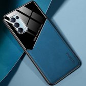 Voor OPPO Reno5 Pro / Reno5 All-inclusive leer + beschermhoes van organisch glas met metalen ijzeren plaat (koningsblauw)