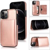 Schokbestendige beschermhoes van PU + TPU met kaartsleuven en houder voor iPhone 12 Pro Max (roségoud)