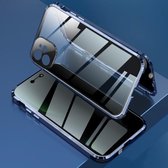 Vierhoekige schokbestendige anti-gluren magnetisch metalen frame Dubbelzijdig gehard glazen hoesje voor iPhone 12 (blauw)