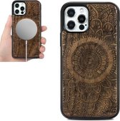 Houtfineer Mandala Reliëf Magsafe-hoesje Magnetisch TPU-schokbestendig hoesje voor iPhone 12 mini (walnoot)