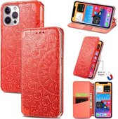 Blooming Mandala reliëf patroon magnetische horizontale flip lederen tas met houder & kaartsleuven & portemonnee voor iPhone 12 Pro Max (oranje)