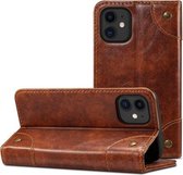 Barokke eenvoudige horizontale lederen flip-hoes met houder & kaartsleuven & portemonnee voor iPhone 12 Pro Max (lichtbruin)