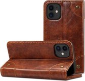 Barokke eenvoudige horizontale lederen flip-hoes met houder en kaartsleuven en portemonnee voor iPhone 12/12 Pro (lichtbruin)