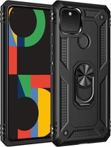 Voor Google Pixel 5 schokbestendige TPU + pc-beschermhoes met 360 graden roterende houder (zwart)