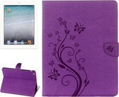 Voor iPad 4 Geperste Bloemen Vlinderpatroon Horizontale Flip PU Leren Case met Magnetische Gesp & Houder & Kaartsleuven & Portemonnee (Paars)