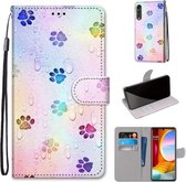 Voor LG Fluwelen Gekleurde Tekening Cross Textuur Horizontale Flip PU Lederen Case met Houder & Kaartsleuven & Portemonnee & Lanyard (Voetafdruk Waterdruppels)