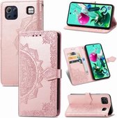 Voor LG K92 5G Mandala Bloem Reliëf Horizontale Flip Leren Case met Houder & Drie Kaartsleuven & Portemonnee & Lanyard (Rose Goud)