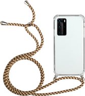 Voor Samsung Galaxy S20 Ultra Four-Corner Anti-Fall transparante TPU beschermhoes met lanyard (bruin geel)