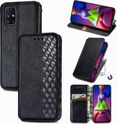 Voor Samsung Galaxy M51 Cubic Grid Pressed Horizontal Flip Magnetic PU Leather Case met houder & kaartsleuven & portemonnee (zwart)