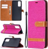 Voor Samsung Galaxy S20 FE 5G / S20 Lite Kleuraanpassing Denim Textuur Horizontale Flip Leren Case met Houder & Kaartsleuven & Portemonnee & Lanyard (Rose Rood)