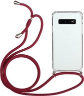 Voor Samsung Galaxy S10 Four-Corner Anti-Fall transparante TPU beschermhoes met lanyard (rood)