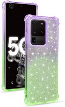 Voor Samsung Galaxy S20 Ultra Gradient Glitter Poeder Schokbestendig TPU Beschermhoes (Paars Groen)