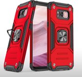 Voor Samsung Galaxy S8 magnetisch pantser schokbestendig TPU + pc-hoesje met metalen ringhouder (rood)