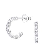 Joy|S - Zilveren zirkonia oorringen stud - halve hoepel oorbellen - 14 mm - 2.3 mm