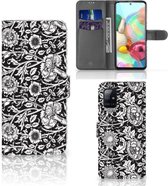 Portefeuille Samsung Galaxy A71 Etui pour Téléphone Fleurs Noires
