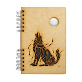 KOMONI - Duurzaam houten Schetsboek -  Gerecycled papier - Navulbaar - A5 - Blanco - Zwarte Wolf