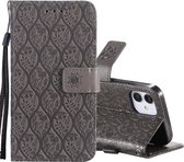 Geperst afdrukken Rotan bloempatroon Horizontale flip PU lederen tas met houder & kaartsleuven & portemonnee & fotolijst voor iPhone 12 mini (grijs)