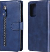 Voor Samsung Galaxy A52 5G Mode Kalfsstructuur Rits Horizontale Flip Leren Case met Standaard & Kaartsleuven & Portemonnee-functie (Blauw)