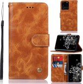 Voor Galaxy S20 ultra retro textuur magnetische horizontale flip lederen tas met houder & kaartsleuven & portemonnee (goud)