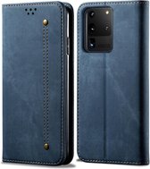 Voor Galaxy S20 ultra denim textuur casual stijl horizontale flip lederen tas met houder en kaartsleuven en portemonnee (blauw)