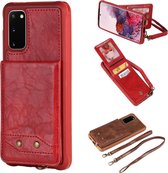 Voor Galaxy S20 Verticaal Flip Schokbestendig Leren Beschermhoes met Lang Touw, Kaartsleuven & Beugel & Fotohouder & Portemonnee Functie (Rood)