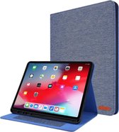 Voor iPad Pro 12.9 (2020) Horizontale flip TPU + stof PU lederen beschermhoes met naamkaartclip (diepblauw)