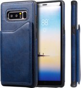 Voor Galaxy Note 8 schokbestendig kalfsleer beschermhoes met houder en kaartsleuven en frame (blauw)