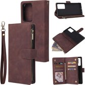 Voor Samsung Galaxy Note20 Ultra Multifunctionele Retro Frosted Horizontale Flip Leren Case met Kaartsleuf & Houder & Rits Portemonnee & Fotolijst & Lanyard (Koffie)