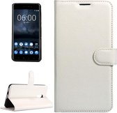 Voor Nokia 6 Litchi Texture Horizontale Flip Leren Case met Magnetische Gesp & Houder & Kaartsleuven & Portemonnee (Wit)