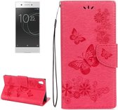 Voor Sony Xperia XA1 Pressed Flowers Butterfly Pattern Horizontale Flip Leather Case met houder & kaartsleuven & portemonnee (rood)
