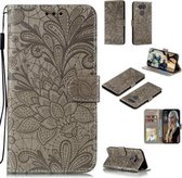 Voor LG K31 Kant Bloem Embossing Patroon Horizontale Flip Leren Hoes, met Houder & Kaartsleuven & Portemonnee & Fotolijst & Lanyard (Grijs)