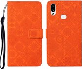 Voor Samsung Galaxy A10s etnische stijl reliëf patroon horizontale flip lederen tas met houder & kaartsleuven & portemonnee & lanyard (oranje)