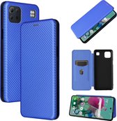 Voor LG K92 5G koolstofvezel textuur magnetische horizontale flip TPU + pc + PU lederen tas met kaartsleuf (blauw)