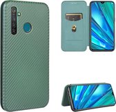 Voor OPPO Realme 5 / Realme 5s Koolstofvezel Textuur Magnetische Horizontale Flip TPU + PC + PU lederen tas met kaartsleuf (groen)