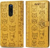 Voor xiaomi redmi 8 schattige kat en hond reliëf horizontale flip pu lederen tas met houder / kaartsleuf / portemonnee / lanyard (geel)