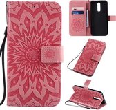 Voor Xiaomi Redmi 8 Geperst Afdrukken Zonnebloem Patroon Horizontale Flip PU Lederen Case met Houder & Kaartsleuven & Portemonnee & Lanyard (Roze)