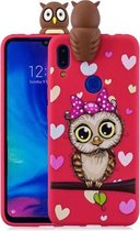 Voor Xiaomi Redmi Note 7 schokbestendige cartoon TPU beschermhoes (rode uil)