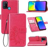 Vierbladige sluiting reliëf gesp Mobiele telefoon bescherming lederen tas met lanyard & kaartsleuf & portemonnee & beugel functie voor OPPO Realme 7i / C17 (magenta)