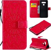 Voor LG K51 Geperst Afdrukken Zonnebloem Patroon Horizontale Flip PU Lederen Case Houder & Kaartsleuven & Portemonnee & Lanyard (Rood)