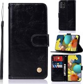 Voor Samsung Galaxy A51 5G Koperen Gesp Retro Crazy Horse Textuur Horizontale Flip Lederen Case met Houder & Kaartsleuven & Portemonnee (Zwart)