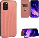 Voor UMIDIGI S5 Pro koolstofvezel textuur magnetische horizontale flip TPU + pc + PU lederen tas met kaartsleuf (bruin)