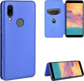 Voor UMIDIGI A3S koolstofvezel textuur magnetische horizontale flip TPU + pc + PU lederen tas met kaartsleuf (blauw)